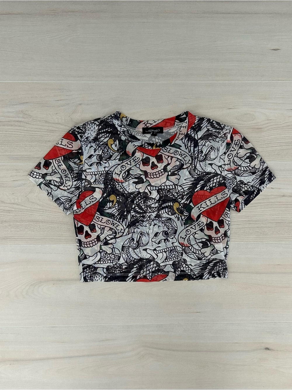ed hardy skull mesh crop top
